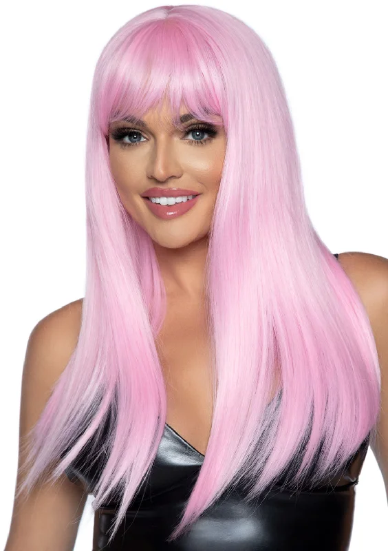 Wig for lush vibe-24 Inch Long Straight Bang Wig Pink