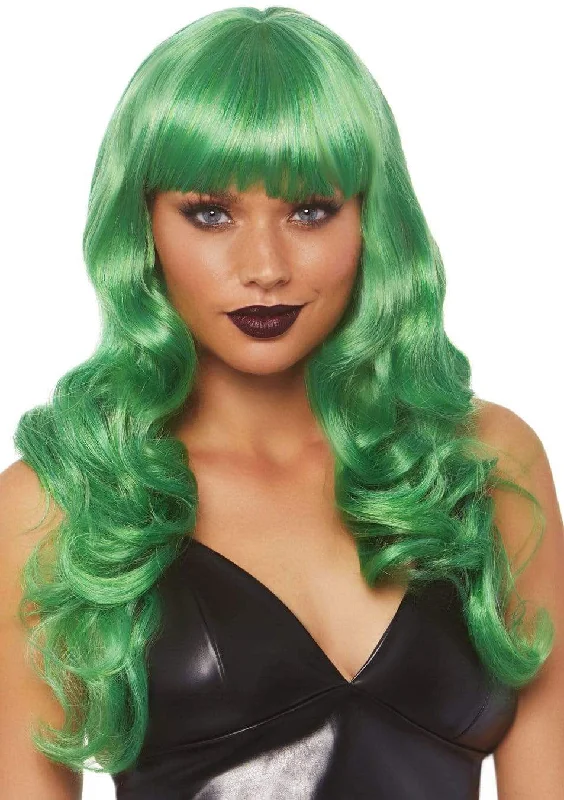 Wig for radiant vibe-24 Inch Misfit Long Wavy Bang Wig - Green