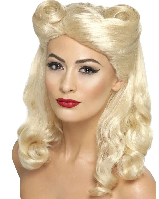 Short black wig with vivid waves-40s Pin Up Blonde Curly Wig