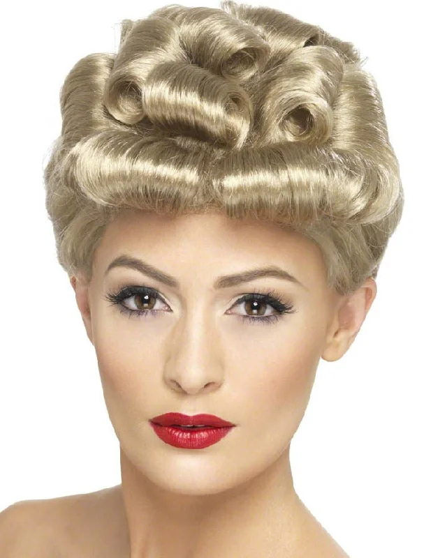 Long straight wig with bold waves-50s 40s Vintage Blonde Wig