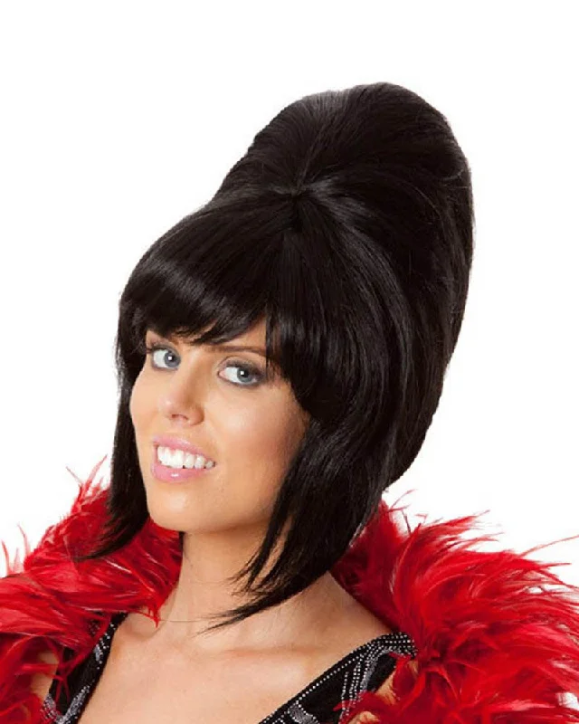 Medium length wig with vivid waves-60s Beehive Short Black Wig