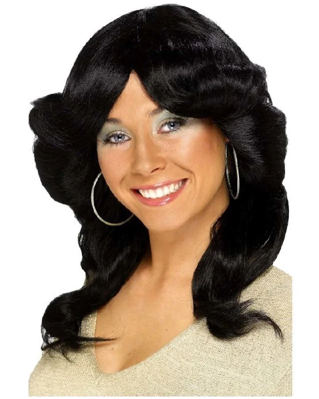 Wig for gentle vibe-70s Flicked Black Wig