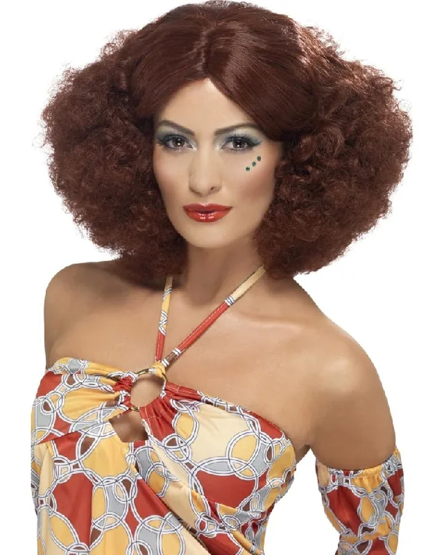 Long blonde wig with dramatic flair-70s Short Brown Afro Wig