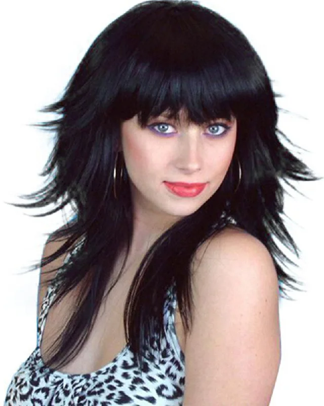 Wig for bold flair-80s Retro Long Black Wig