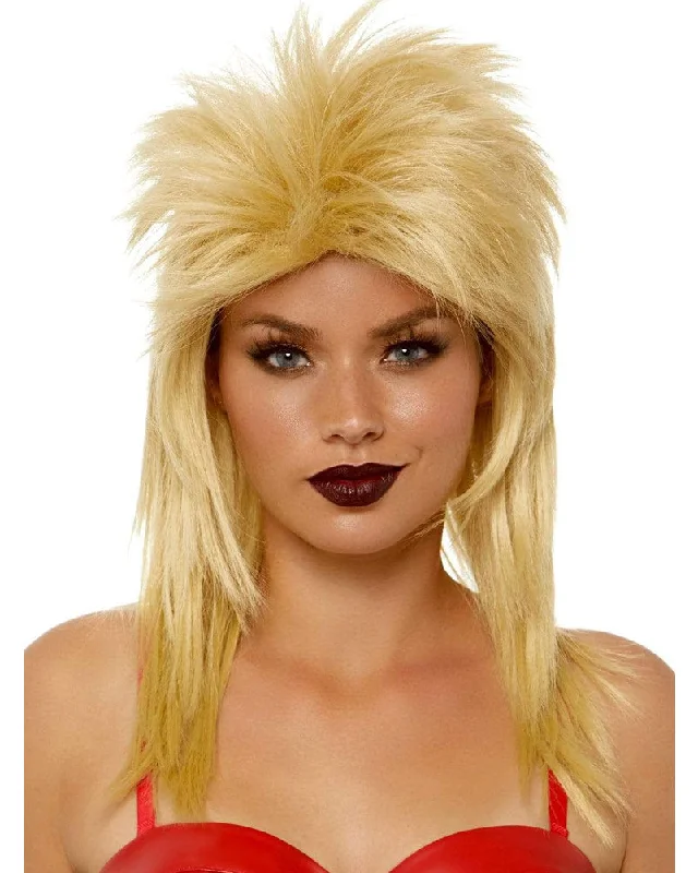 Wig for bold texture-80s Rockstar Blonde Mullet Wig