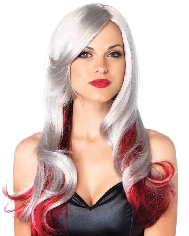 Long straight wig with plush texture-Allure Long Grey and Red Wig