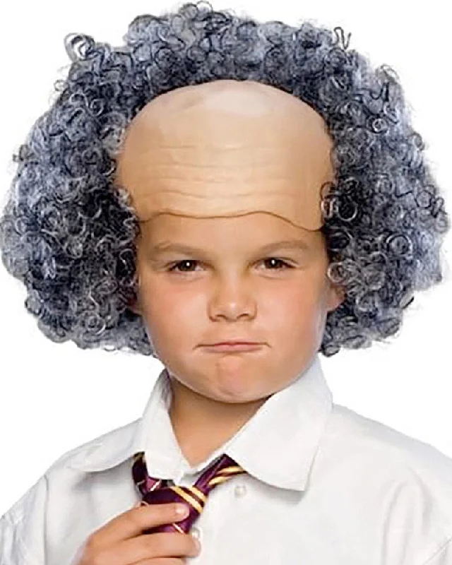 Medium wavy wig with vivid waves-Bald Child Wig with Curly Grey Sides