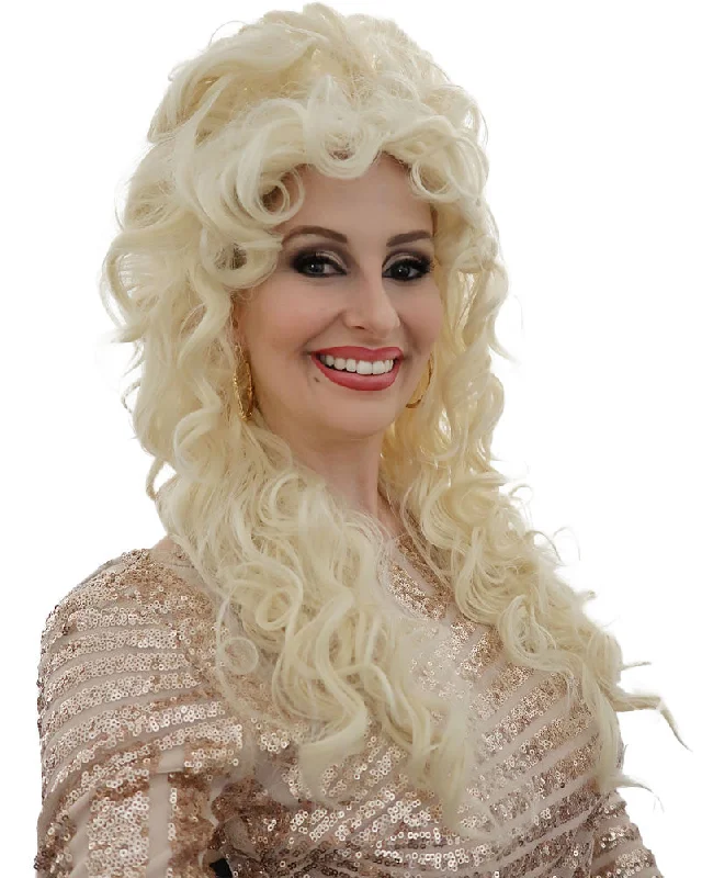 Short blonde wig with lush texture-Big Blonde Dolly Long Curly Platinum Blonde Wig