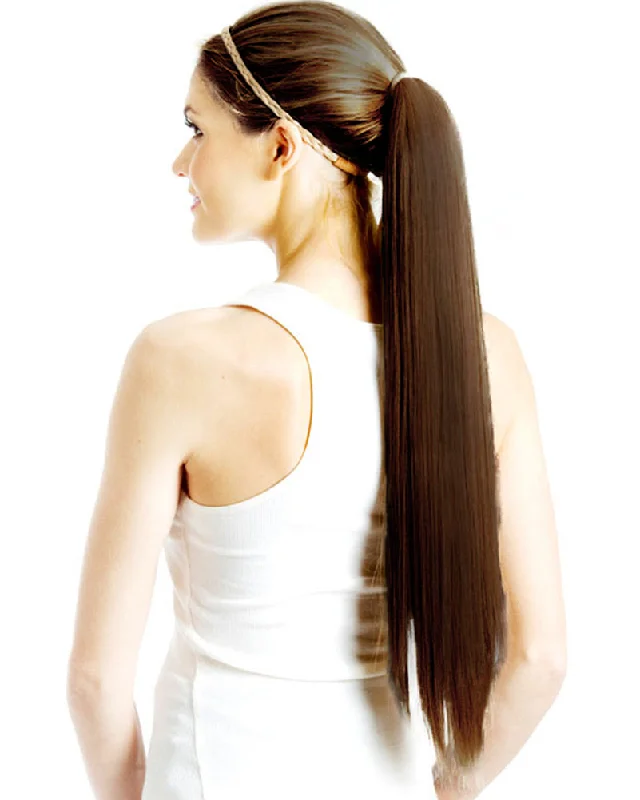 Wig for radiant vibe-Chocolate Brown Wrap Around 60cm Deluxe Ponytail