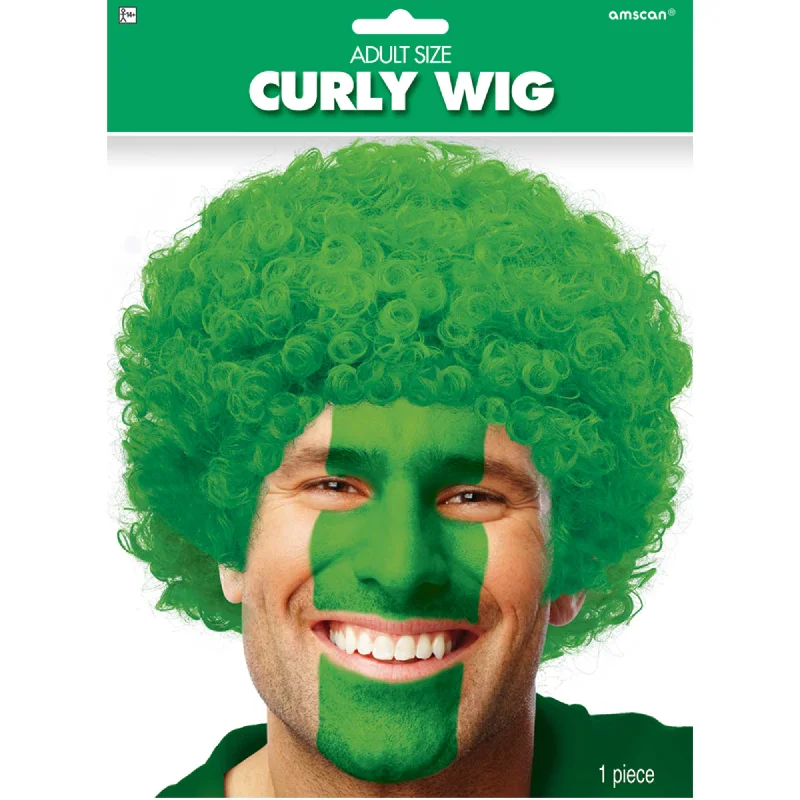 Short black wig with vivid texture-Team Spirit Curly Green Wig