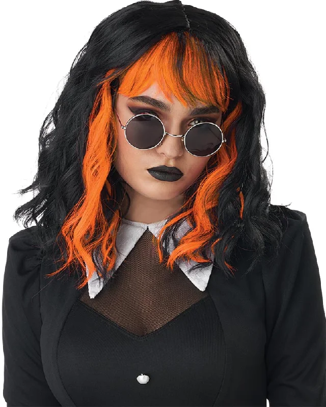 Medium wavy wig with plush curls-Cute N Crafty Short Black and Orange Wig