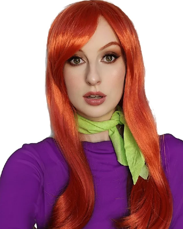 Short blonde wig with dramatic flair-Daphne Orange Auburn Long Wig With Scarf Set