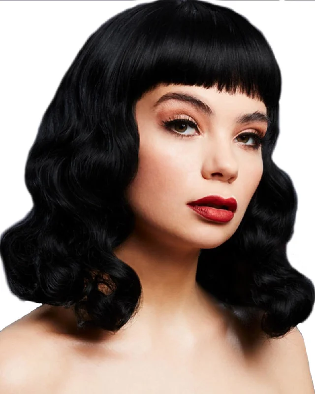 Medium wavy wig with bold waves-40s Black Bettie Fever Deluxe Wig