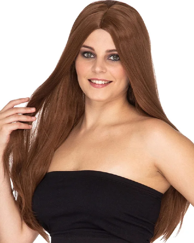 Synthetic wig for cool flair-Deluxe Straight Long Brown Wig