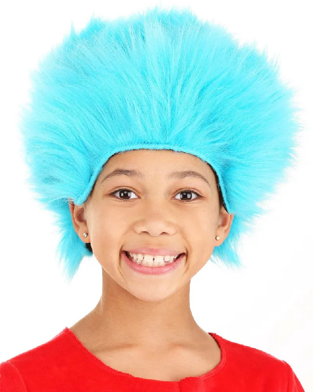 Short gray wig with vivid texture-Dr Seuss Thing 1 and 2 Deluxe Plush Blue Kids Wig