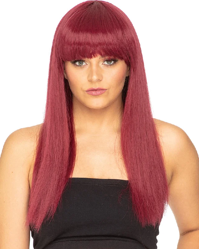 Wig for plush flair-Fashion Deluxe Bordeaux Red Long Wig