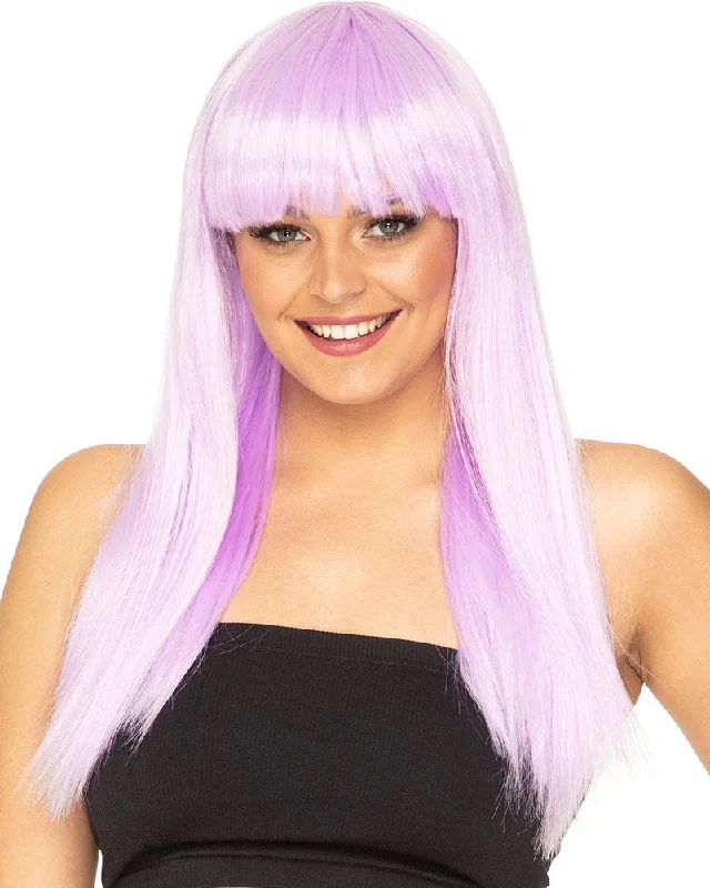 Long straight wig with vivid curls-Fashion Deluxe Frosted Lavender Long Wig