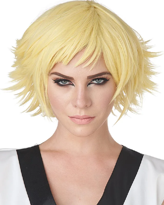 Wig for neat flair-Feathered Yellow Cosplay Wig