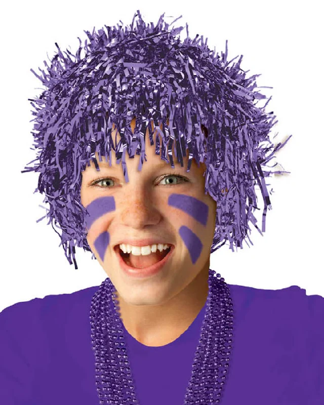 Synthetic wig for cool flair-Fun Tinsel Purple Wig