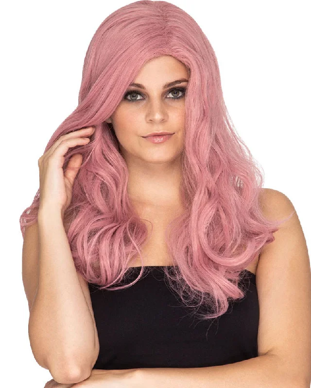 Wig for plush texture-Glamour Deluxe Ashes of Roses Pink Long Wavy Wig