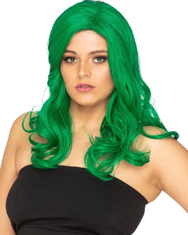 Wig for luxe flair-Glamour Deluxe Emerald Green Long Wavy Wig