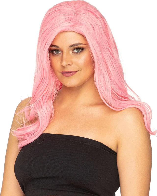 Wig for sleek flair-Glamour Deluxe Musk Stick Pink Long Wavy Wig