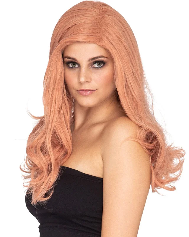 Wig for sleek flair-Glamour Deluxe Peaches and Cream Pink Long Wavy Wig