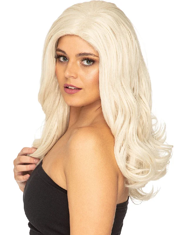 Wig for lush vibe-Glamour Deluxe Platinum Blonde Long Wavy Wig