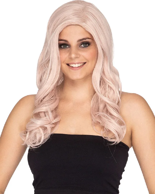 Wig for luxe texture-Glamour Deluxe Platinum Pink Long Wavy Wig