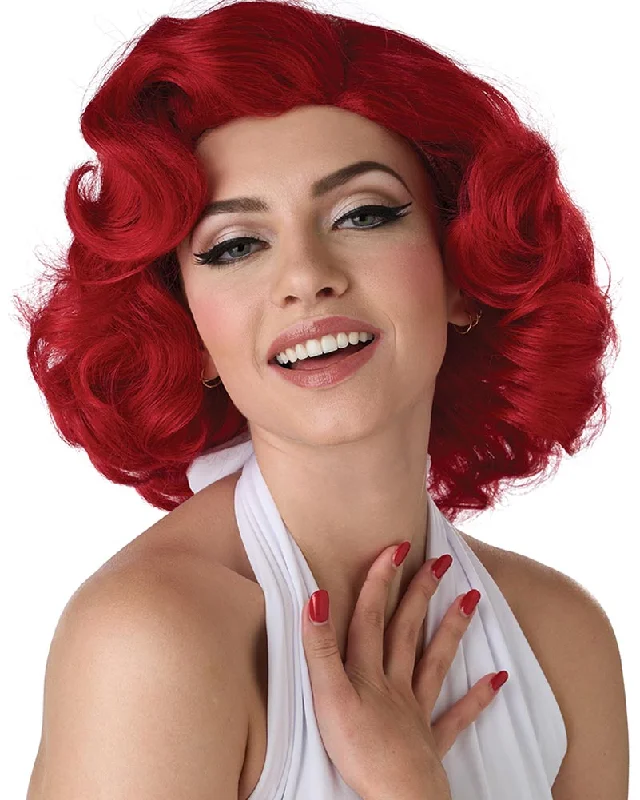 Long red wig with bold waves-50s Hollywood Glamour Short Curly Red Wig