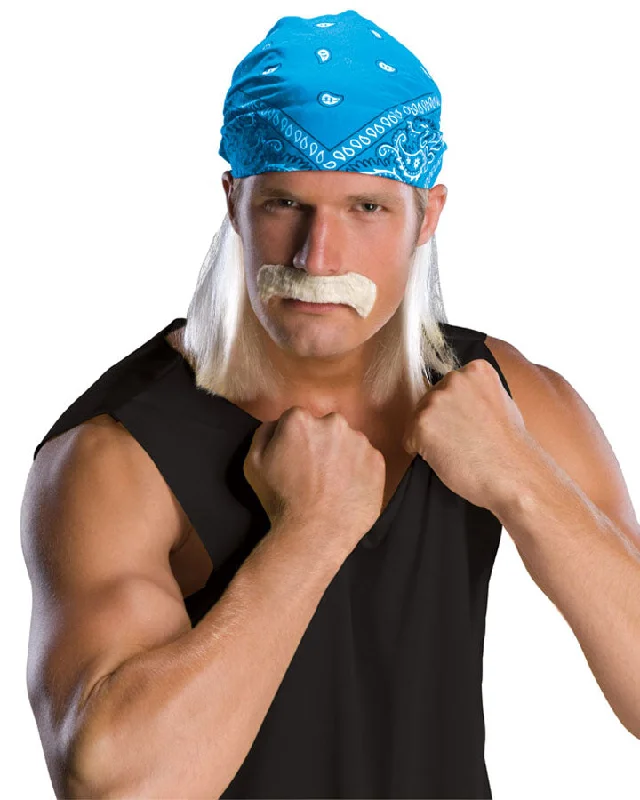 Medium length wig with dramatic flair-Hulk Hogan Bandana Wig and Moustache