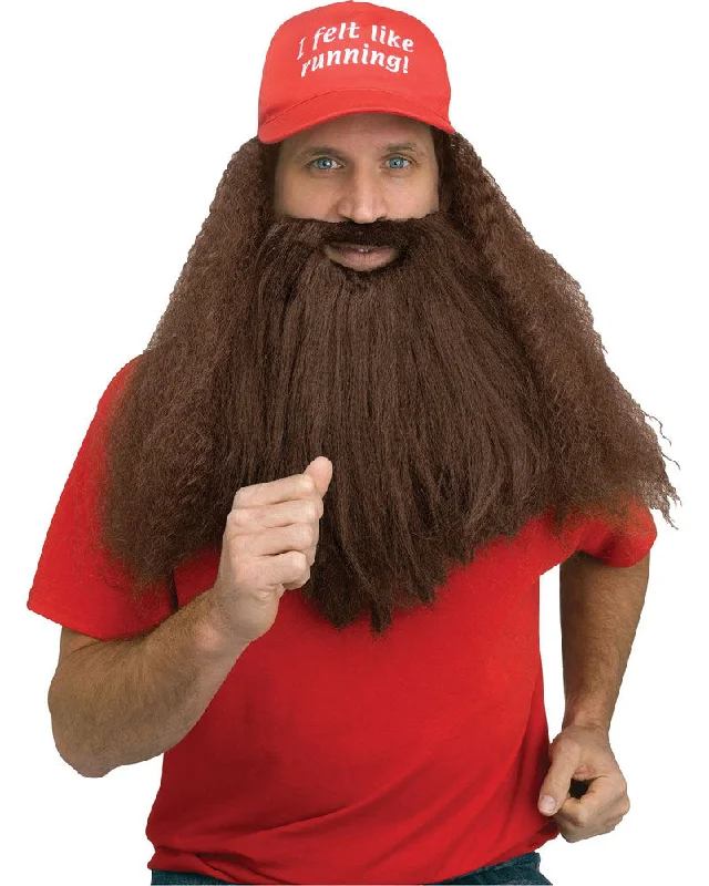 Long red wig with plush waves-I Felt Like Running Hat with attached Long Hair and Beard Set