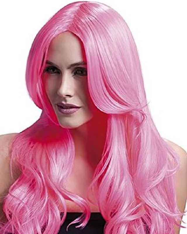 Blonde bob wig with plush texture-Khloe Long Neon Professional  Pink Wig