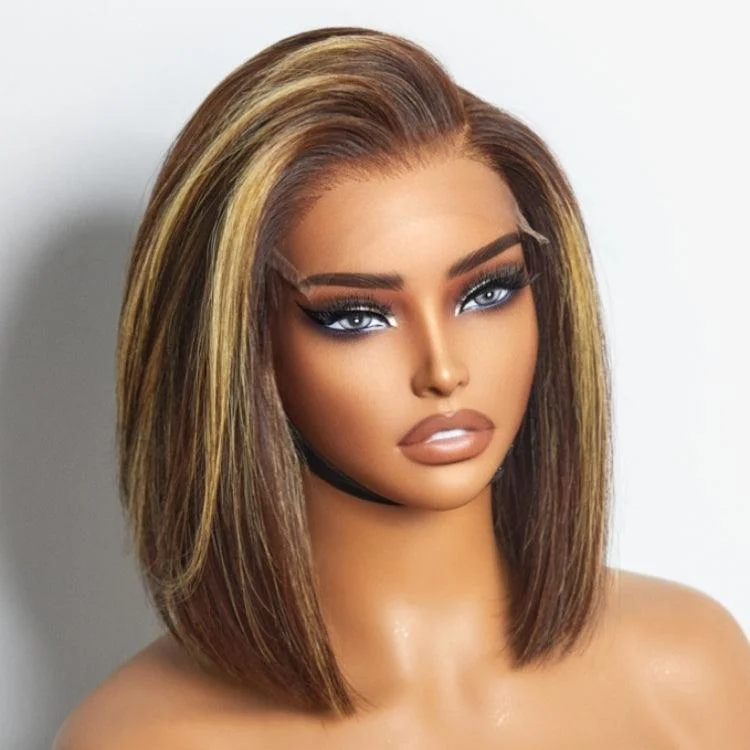 Synthetic wig for young flair-Luvme Hair PartingMax Glueless Wig Honey Blonde Highlight Silky Blunt Cut 7x6 Closure HD Lace Bob Wig