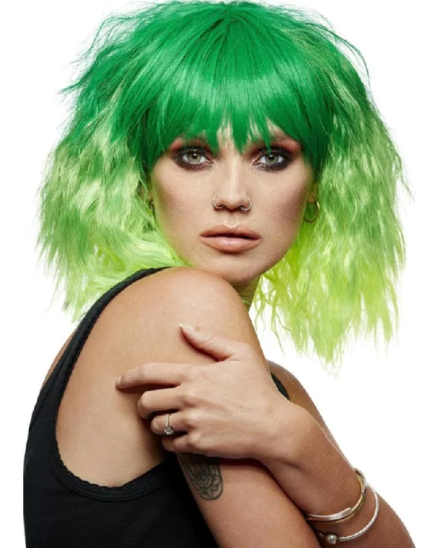 Short red wig with vivid waves-Trash Goddess Green Wig