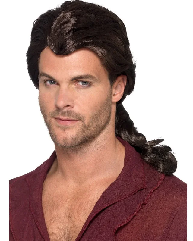 Medium length wig with bold waves-Marauder Pirate Brown Ponytail Wig