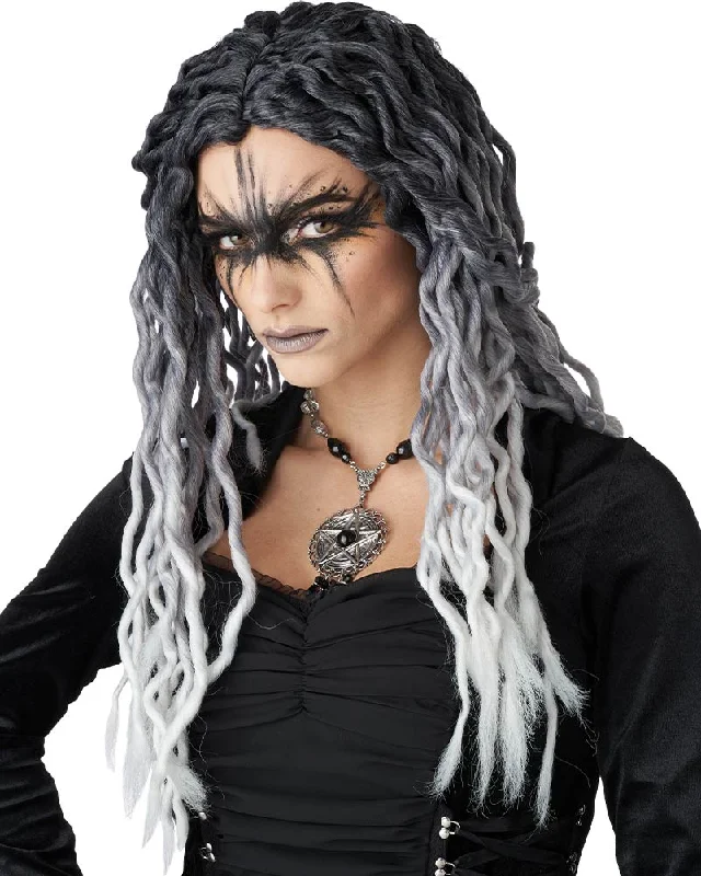 Wig for vivid flair-Ombre Black and Grey Crinkle Dreads Wig