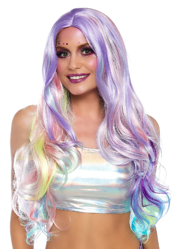 Wig for funky flair-Pastel Rainbow Long Wavy Wig