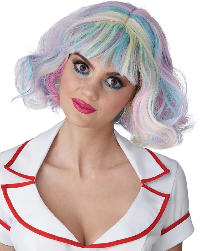 Synthetic wig for mild vibe-Pastel Rainbow Short Bob Wig