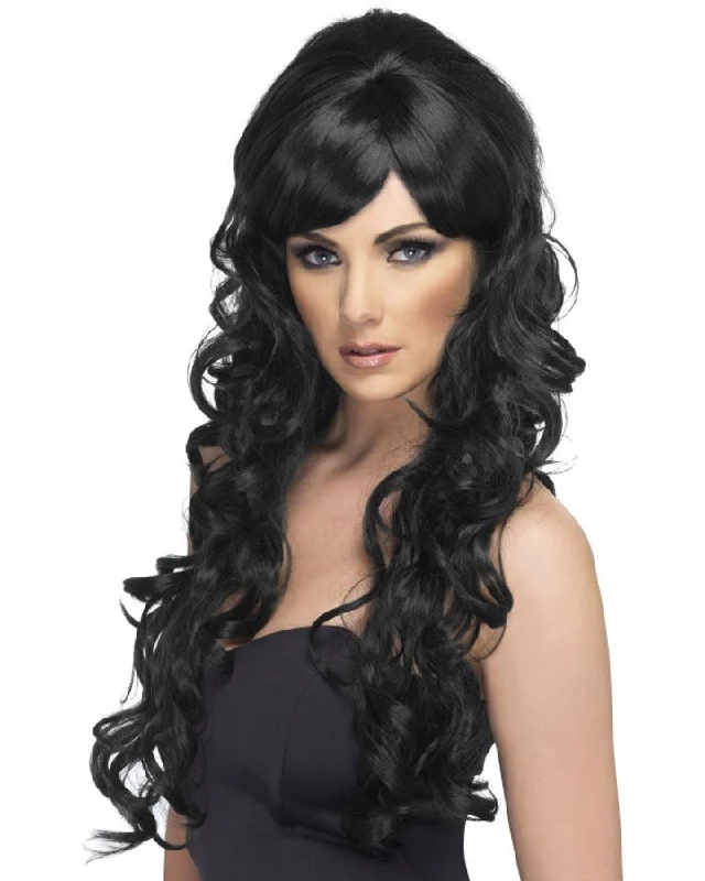 Wig for sleek flair-Pop Starlet Long Black Wig