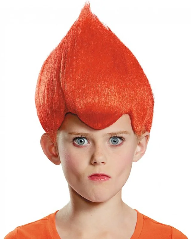 Long red wig with bold curls-Red Troll Kids Wig