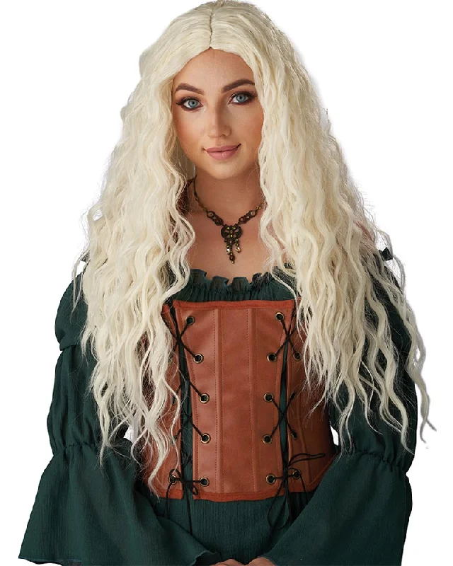 Wig for bold texture-Renaissance Maiden Long Platinum Blonde Wig