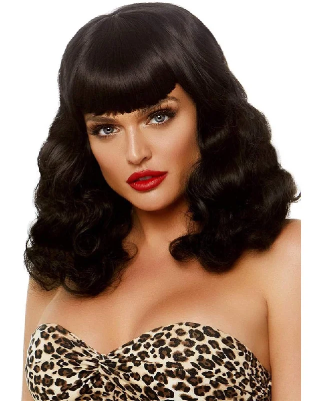 Lace wig for warm vibe-Retro Bangs Short Curly Black Wig