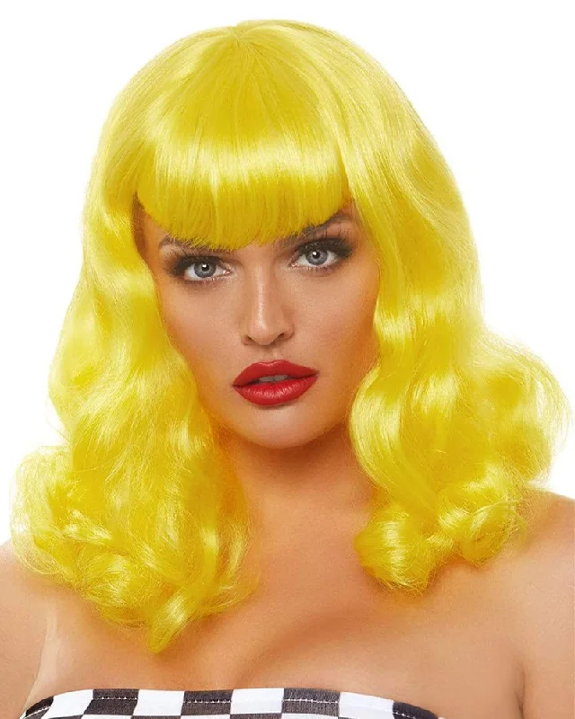 Wig for luxe vibe-Retro Bangs Short Curly Yellow Wig