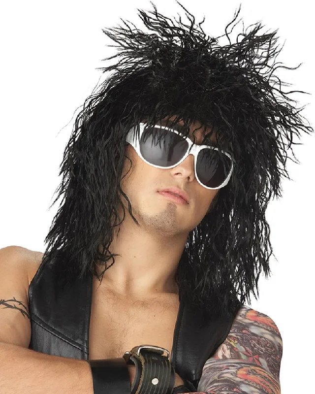 Short red wig with bold waves-80s Rockin Dude Long Black Wig