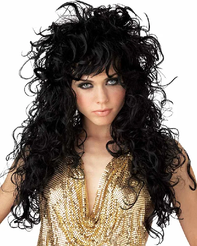 Wig for plush shine-Seduction Long Curly Black Wig