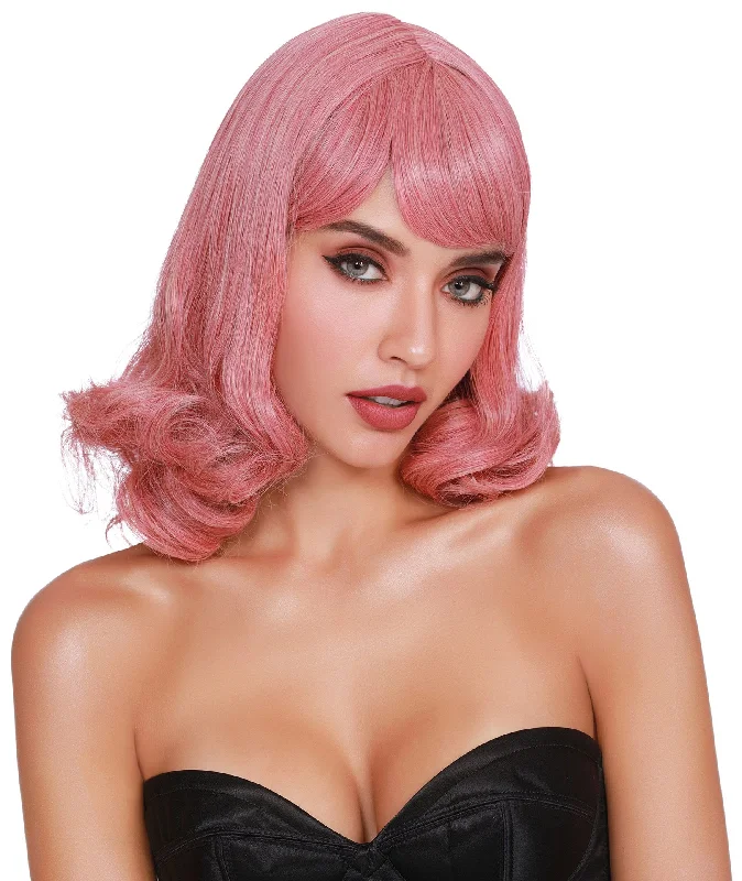 Wig for playful flair-Shoulder Length Wig With Bangs and Bottom Curl