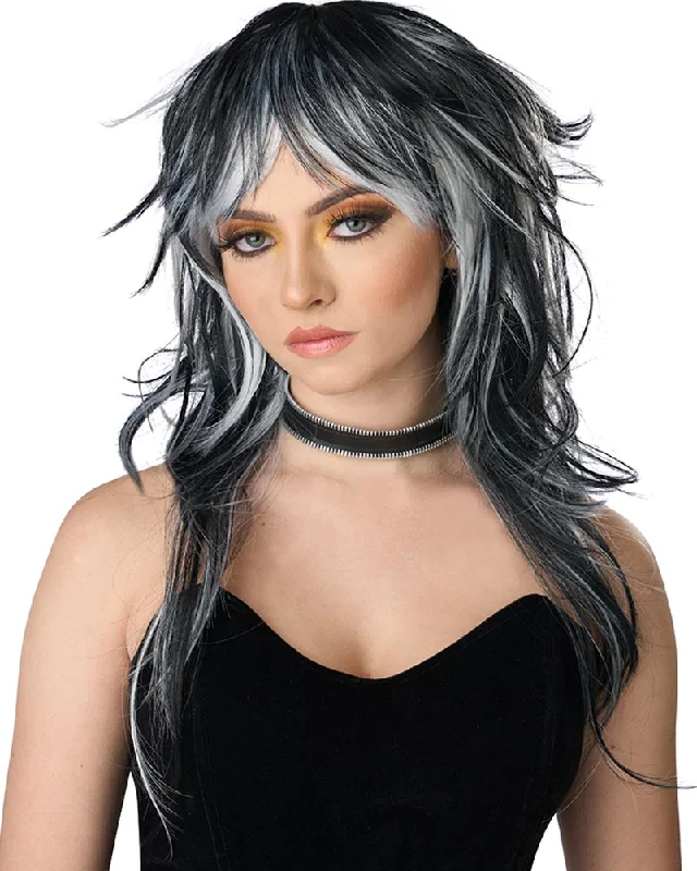 Medium length wig with soft flair-Tempting Tresses Black and White Wig