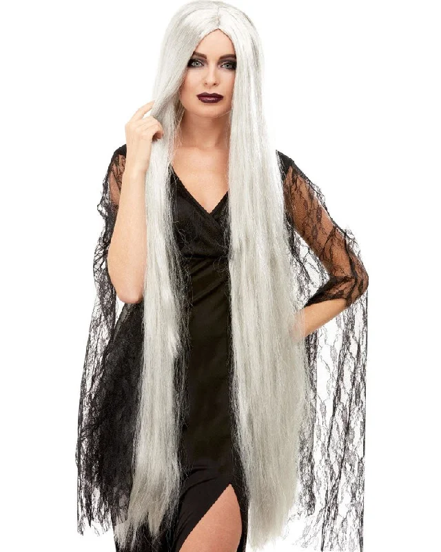 Blonde bob wig with lush texture-Witch Extra Long Grey Wig