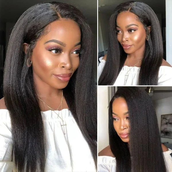 real person hair ring multi-strand-13x6 Glueless Lace Front Wig Kinky Straight Virgin Human Hair Wigs 180% Density For Women Pre Plucked With Baby Hair-Amanda Hair